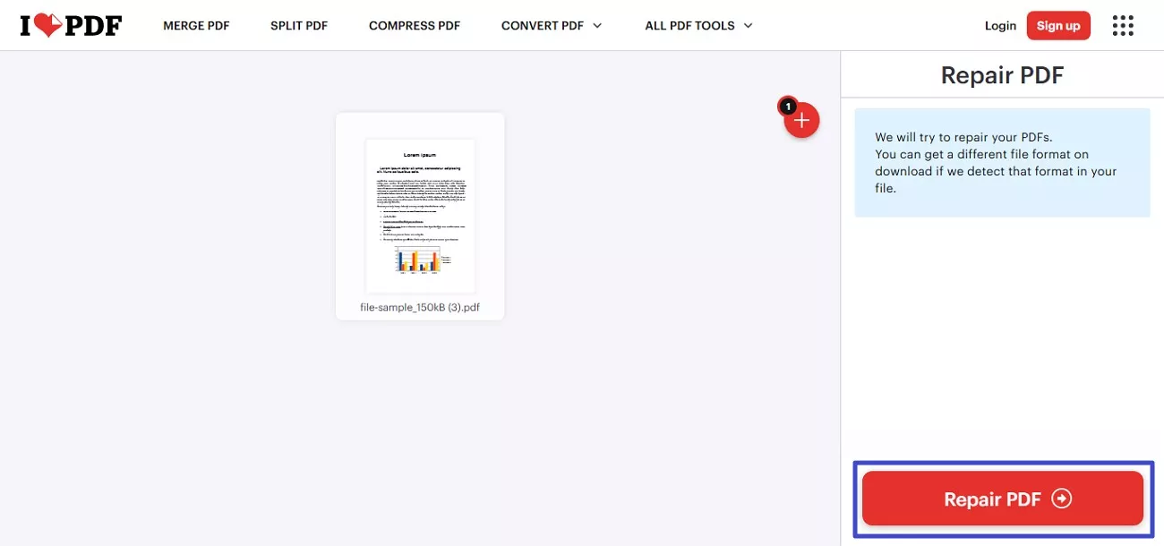 press repair file to execute process