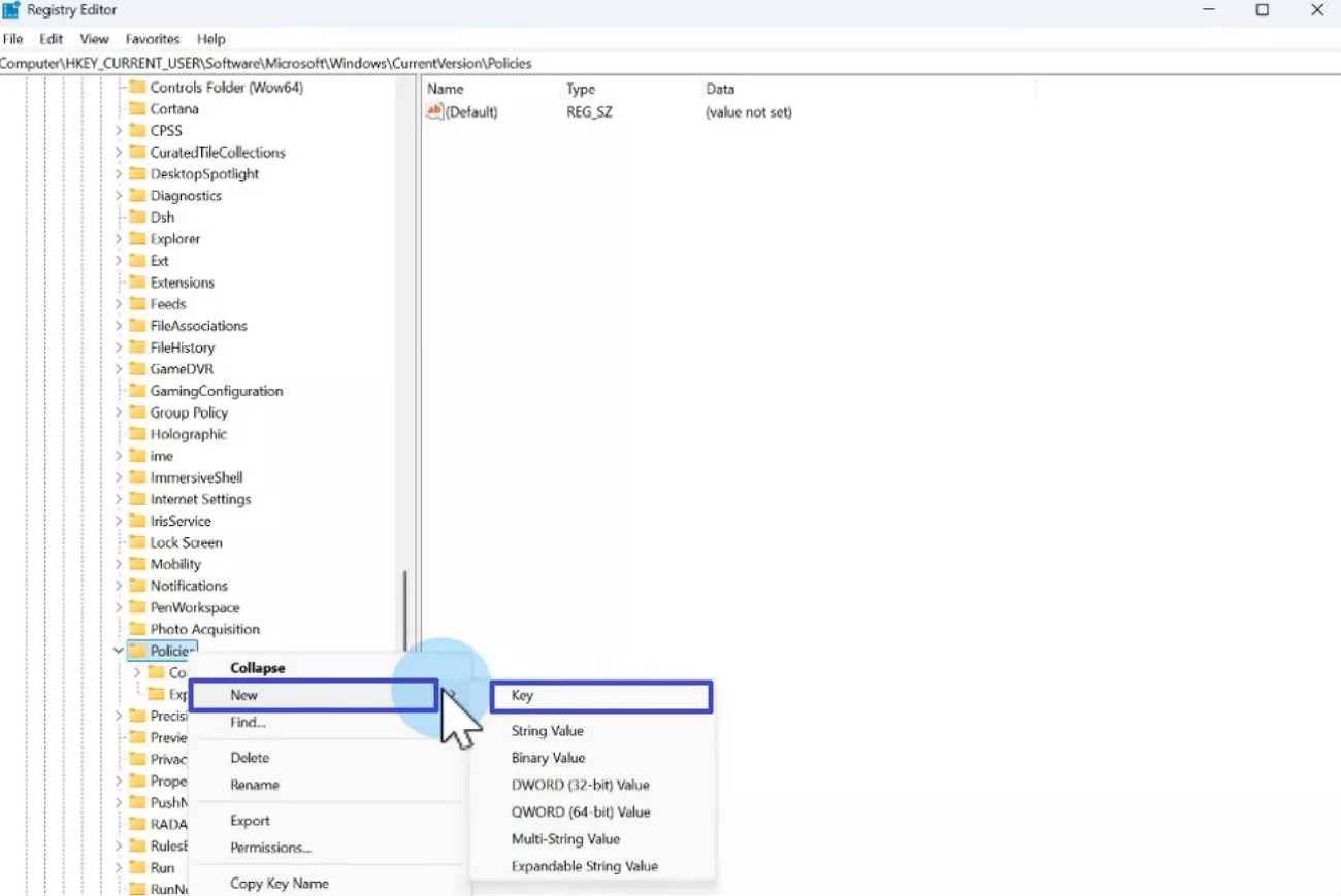 create new key in policies