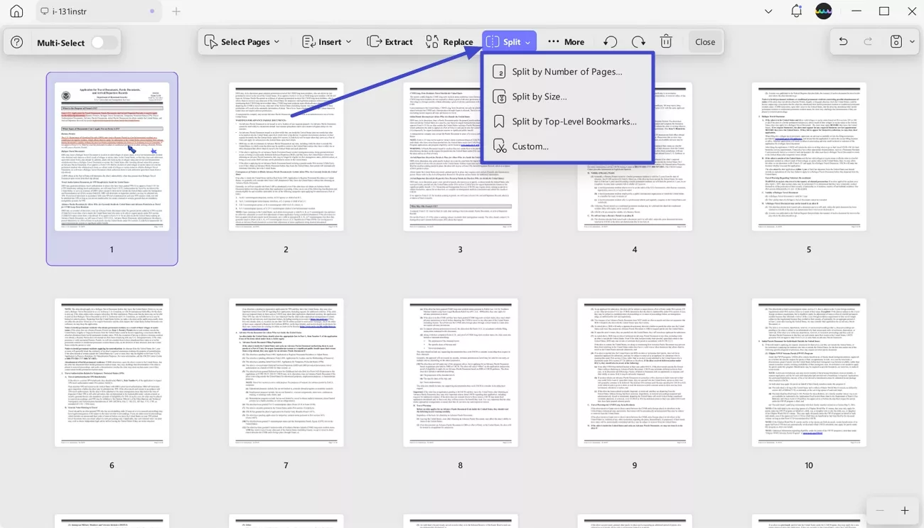 split the lengthy document