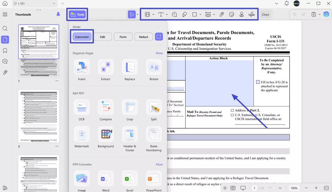 navigate to the comment annotate interface
