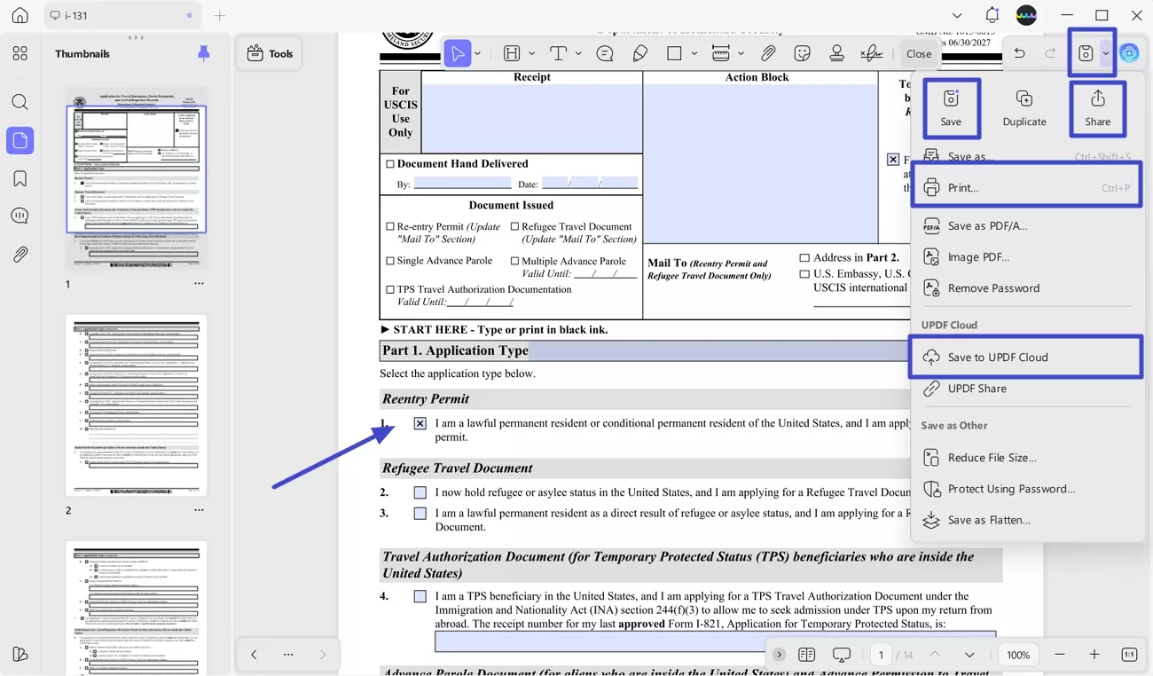 save filled out form i-131 pdf
