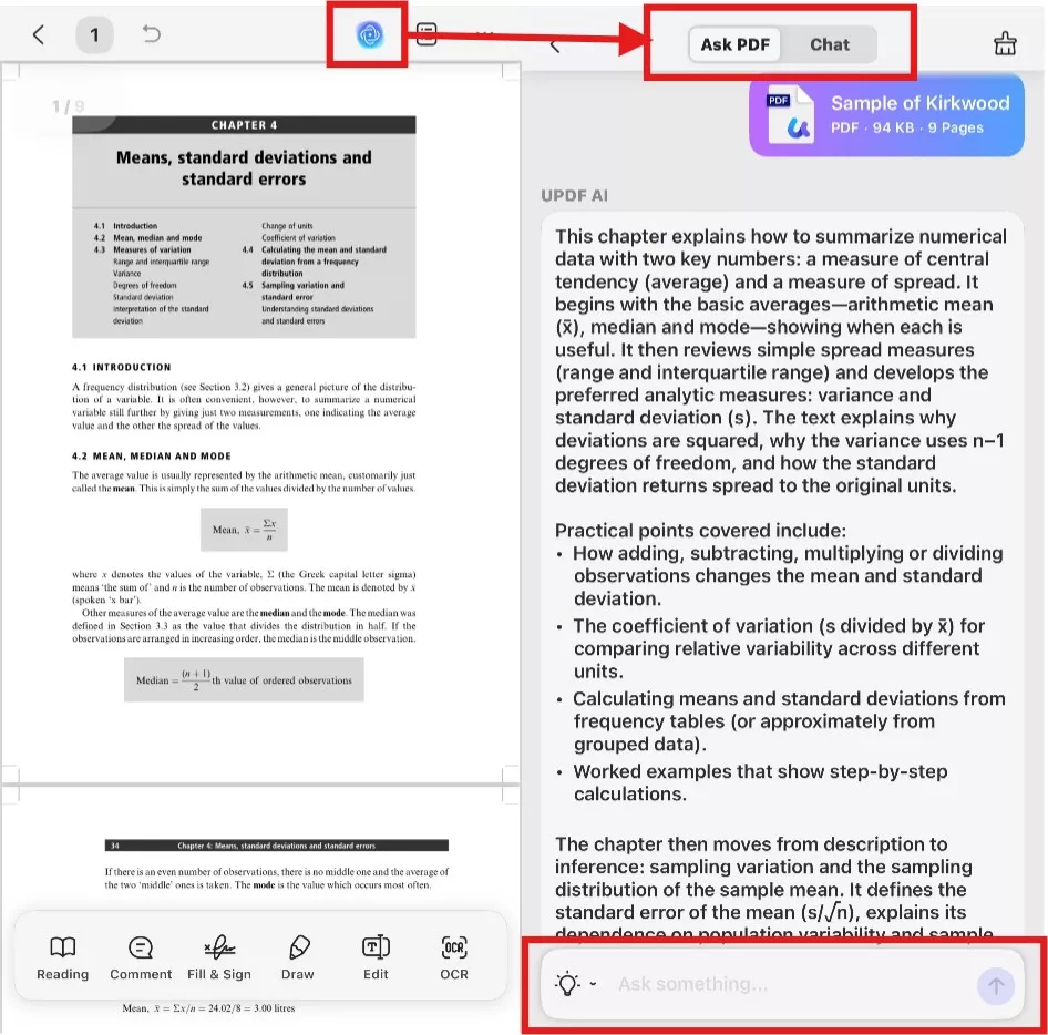 ask updf ai about standard deviation