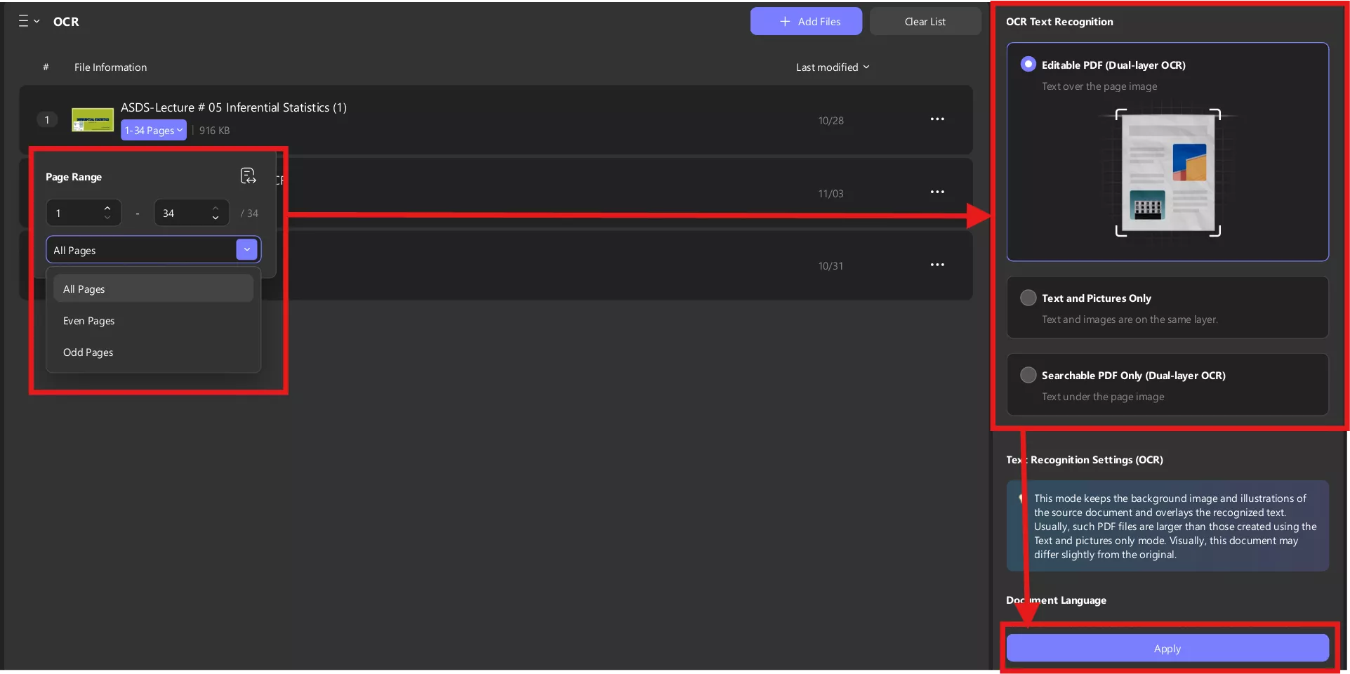 ocr text recognition in updf