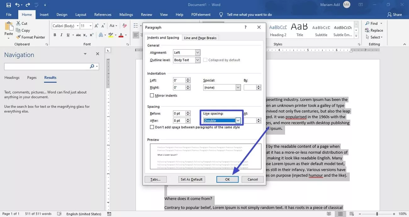 add double line spacing