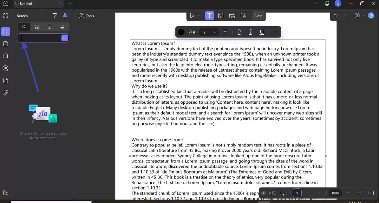 access search in updf