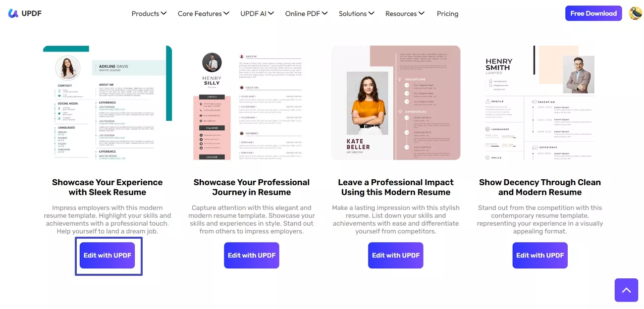 download resume template updf website