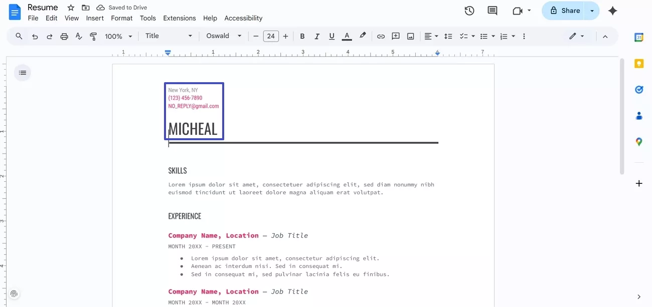 incorporate personal information resume