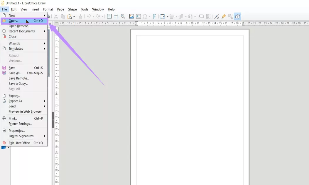 click open under file