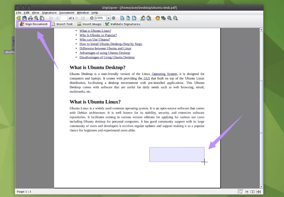 click sign documents and draw signature box