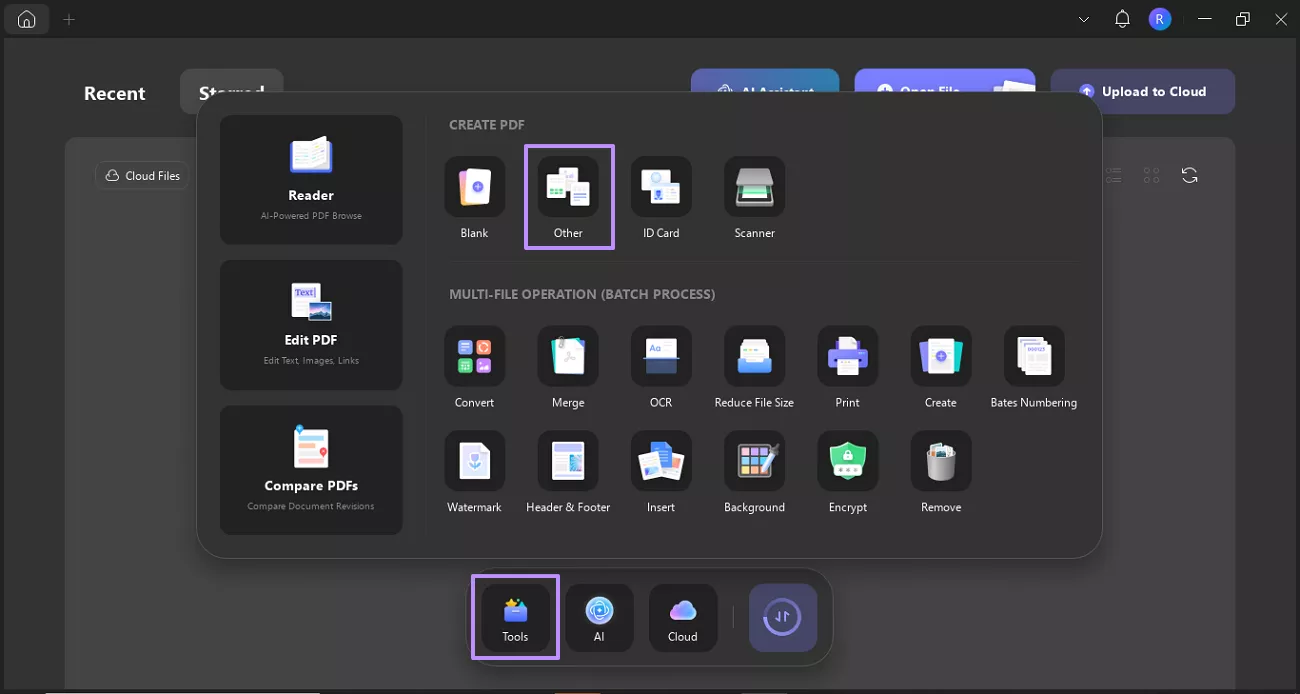 choose other option in tools