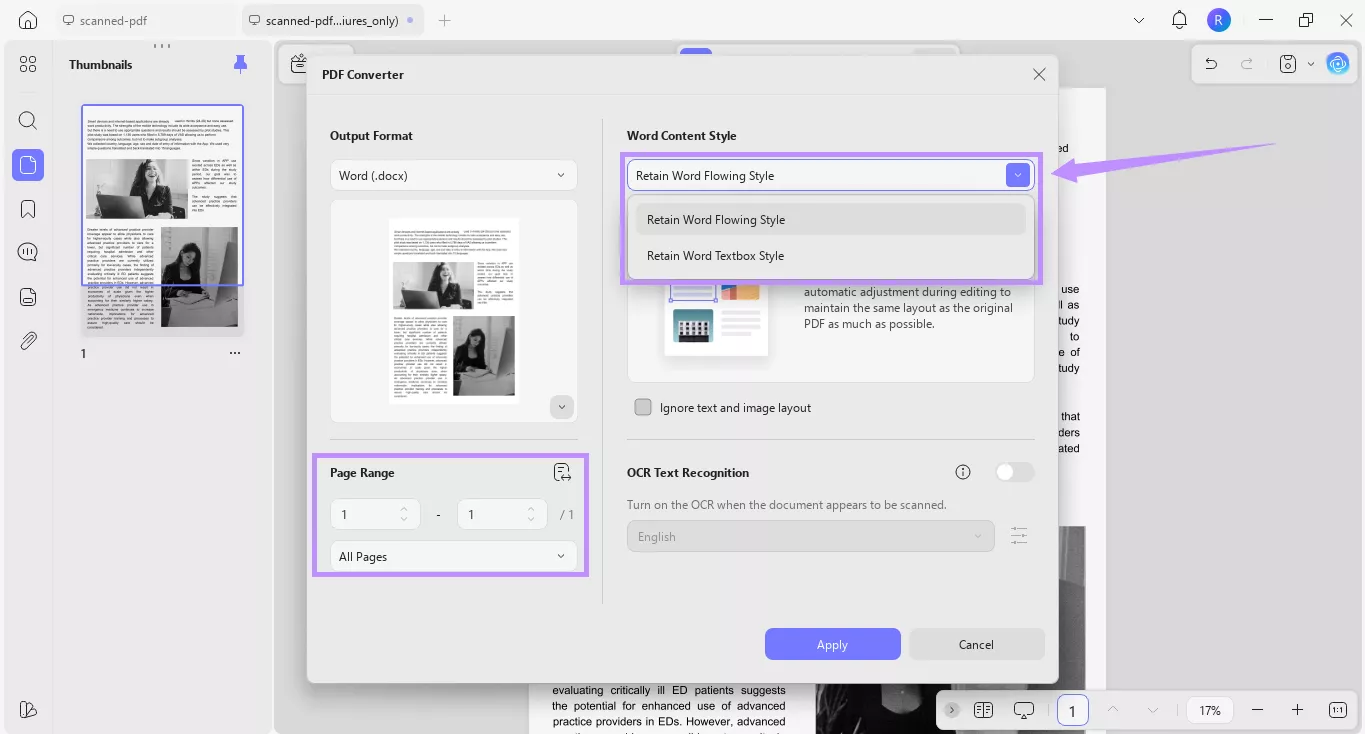 choose page range and content style