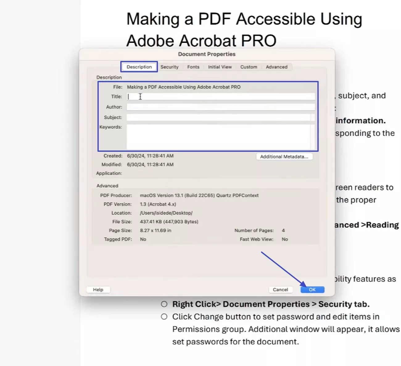 navigate to document properties