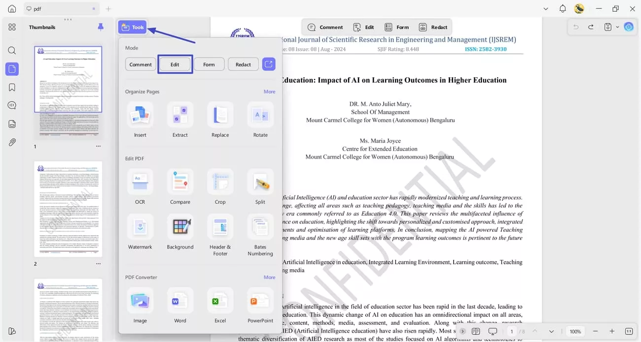 access updf editing interface pdf