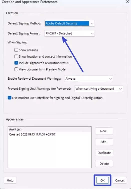 change signing format