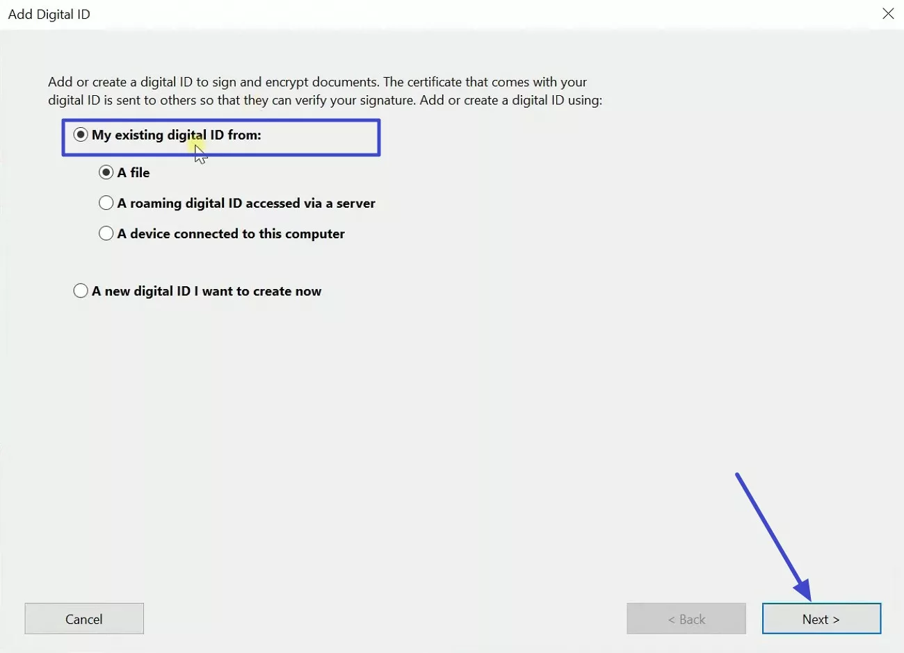 import existing digital id