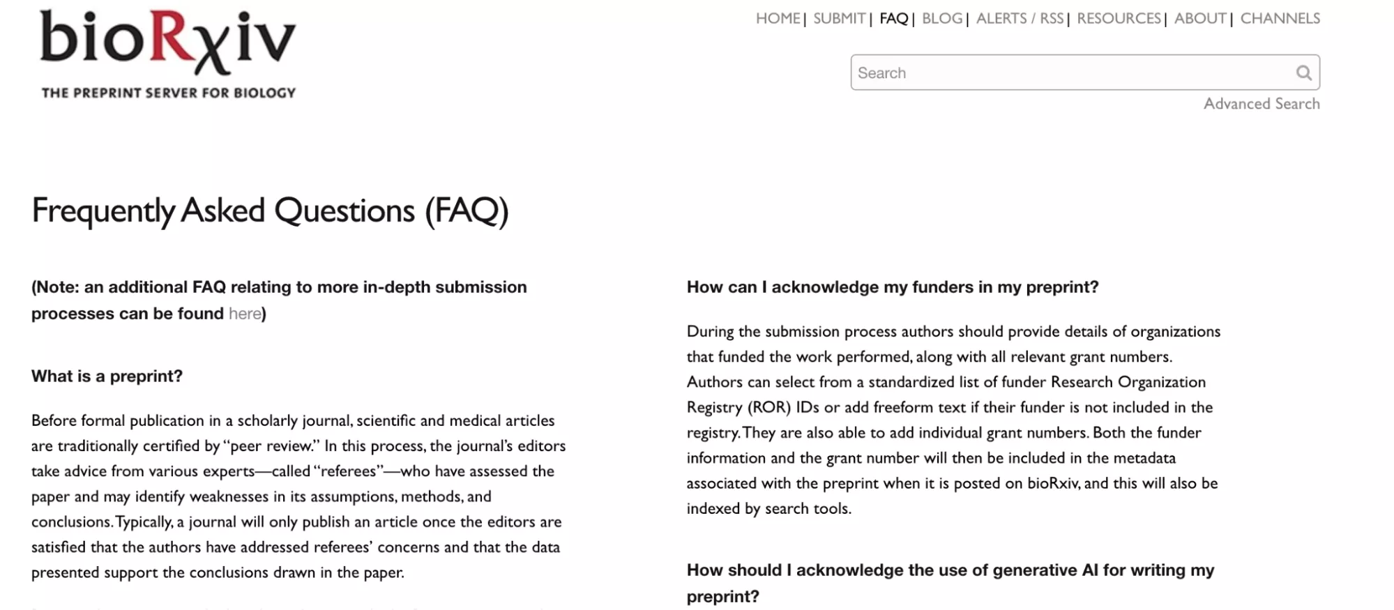 biorxiv faq section